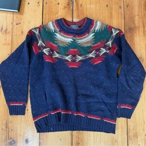 Vintage Woolrich 100% Wool Aztec Navy/ Red Sweater SIZE XL